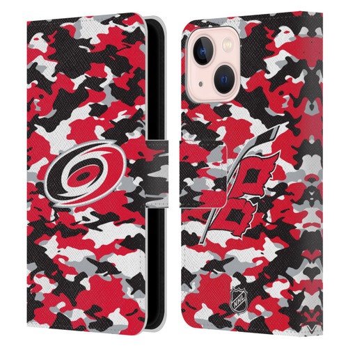 NHL Carolina Hurricanes Camouflage Leather Book Wallet Case Cover For Apple iPhone 13 Mini