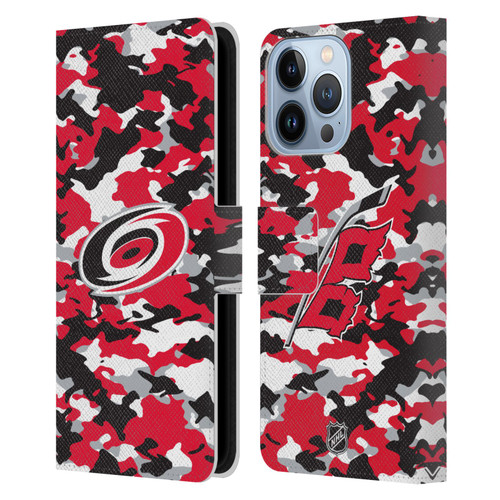 NHL Carolina Hurricanes Camouflage Leather Book Wallet Case Cover For Apple iPhone 13 Pro