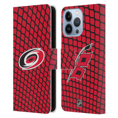 NHL Carolina Hurricanes Net Pattern Leather Book Wallet Case Cover For Apple iPhone 13 Pro