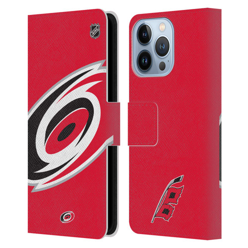 NHL Carolina Hurricanes Oversized Leather Book Wallet Case Cover For Apple iPhone 13 Pro