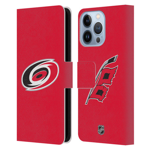 NHL Carolina Hurricanes Plain Leather Book Wallet Case Cover For Apple iPhone 13 Pro