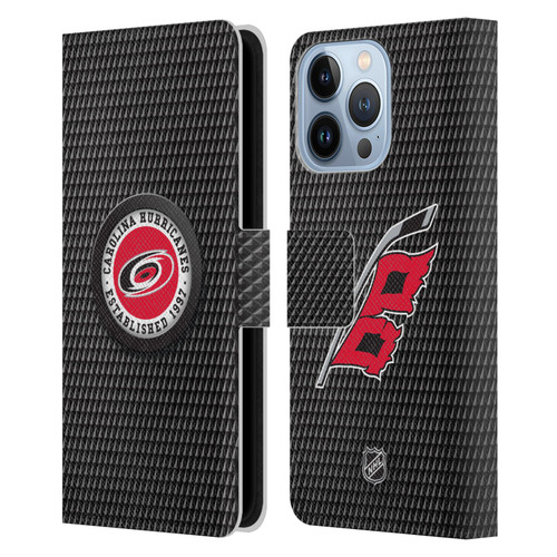 NHL Carolina Hurricanes Puck Texture Leather Book Wallet Case Cover For Apple iPhone 13 Pro