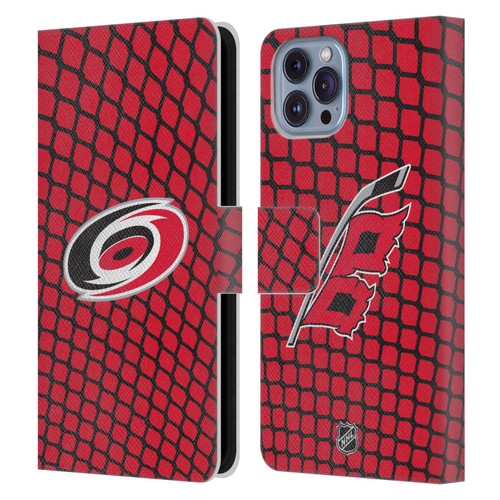 NHL Carolina Hurricanes Net Pattern Leather Book Wallet Case Cover For Apple iPhone 14