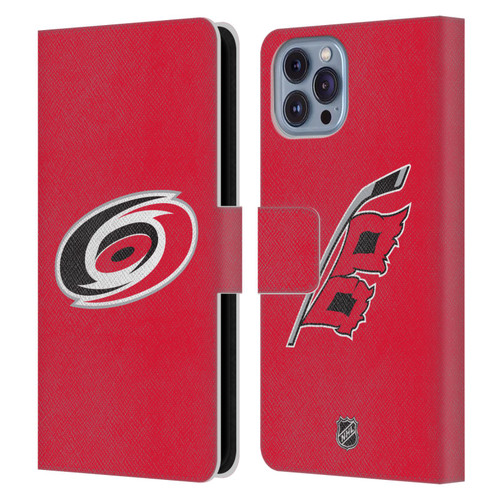 NHL Carolina Hurricanes Plain Leather Book Wallet Case Cover For Apple iPhone 14