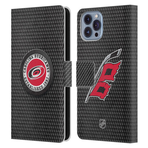 NHL Carolina Hurricanes Puck Texture Leather Book Wallet Case Cover For Apple iPhone 14