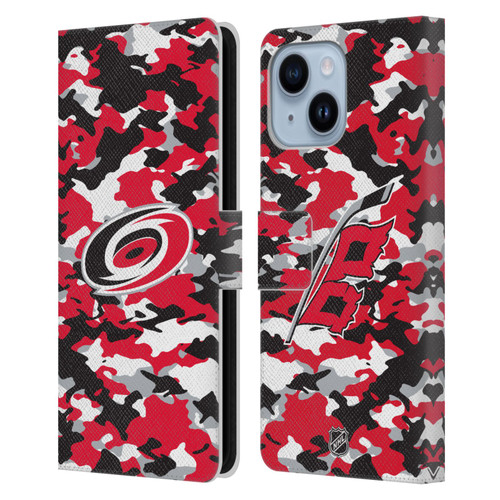 NHL Carolina Hurricanes Camouflage Leather Book Wallet Case Cover For Apple iPhone 14 Plus
