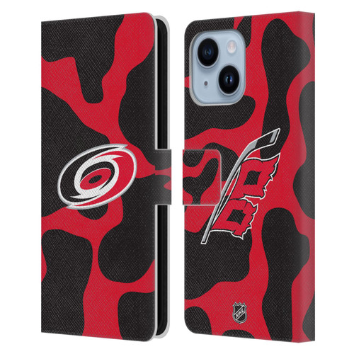 NHL Carolina Hurricanes Cow Pattern Leather Book Wallet Case Cover For Apple iPhone 14 Plus