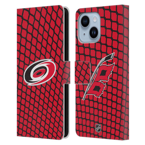 NHL Carolina Hurricanes Net Pattern Leather Book Wallet Case Cover For Apple iPhone 14 Plus