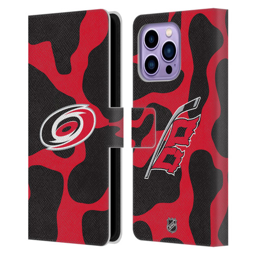 NHL Carolina Hurricanes Cow Pattern Leather Book Wallet Case Cover For Apple iPhone 14 Pro Max