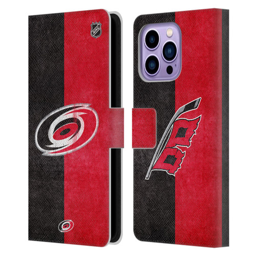NHL Carolina Hurricanes Half Distressed Leather Book Wallet Case Cover For Apple iPhone 14 Pro Max