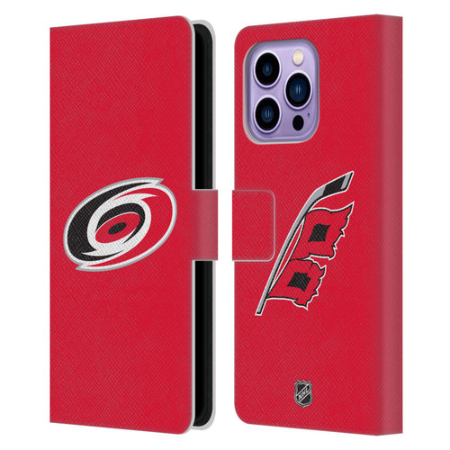 NHL Carolina Hurricanes Plain Leather Book Wallet Case Cover For Apple iPhone 14 Pro Max