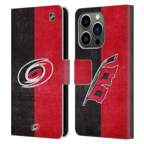 NHL Carolina Hurricanes Half Distressed Leather Book Wallet Case Cover For Apple iPhone 14 Pro