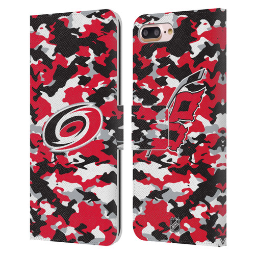 NHL Carolina Hurricanes Camouflage Leather Book Wallet Case Cover For Apple iPhone 7 Plus / iPhone 8 Plus