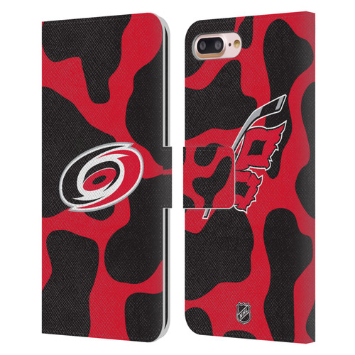 NHL Carolina Hurricanes Cow Pattern Leather Book Wallet Case Cover For Apple iPhone 7 Plus / iPhone 8 Plus