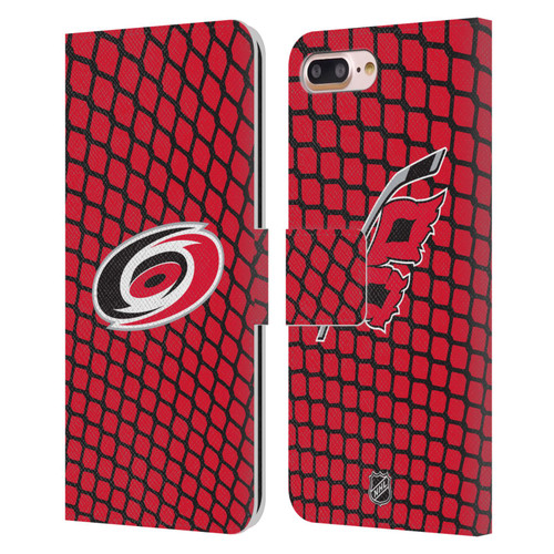 NHL Carolina Hurricanes Net Pattern Leather Book Wallet Case Cover For Apple iPhone 7 Plus / iPhone 8 Plus