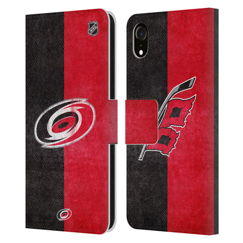 NHL Carolina Hurricanes Half Distressed Leather Book Wallet Case Cover For Apple iPhone XR