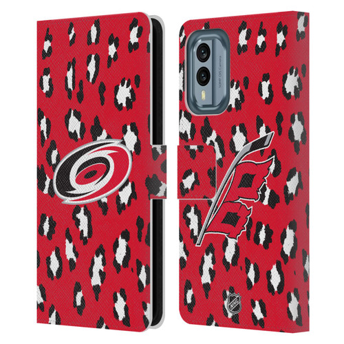 NHL Carolina Hurricanes Leopard Patten Leather Book Wallet Case Cover For Nokia X30