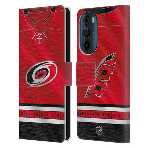 NHL Carolina Hurricanes Jersey Leather Book Wallet Case Cover For Motorola Edge 30