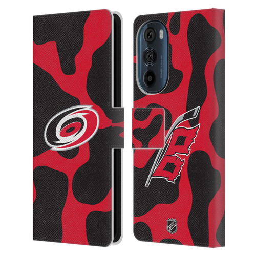 NHL Carolina Hurricanes Cow Pattern Leather Book Wallet Case Cover For Motorola Edge 30