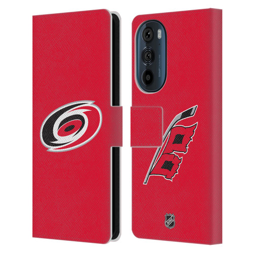 NHL Carolina Hurricanes Plain Leather Book Wallet Case Cover For Motorola Edge 30