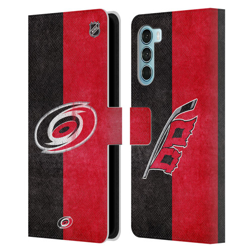 NHL Carolina Hurricanes Half Distressed Leather Book Wallet Case Cover For Motorola Edge S30 / Moto G200 5G