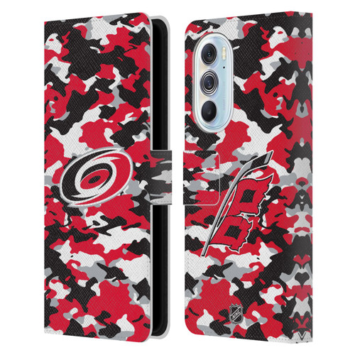 NHL Carolina Hurricanes Camouflage Leather Book Wallet Case Cover For Motorola Edge X30