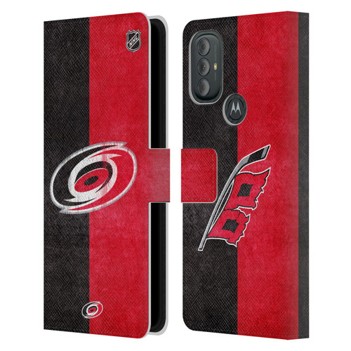 NHL Carolina Hurricanes Half Distressed Leather Book Wallet Case Cover For Motorola Moto G10 / Moto G20 / Moto G30