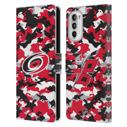 NHL Carolina Hurricanes Camouflage Leather Book Wallet Case Cover For Motorola Moto G52