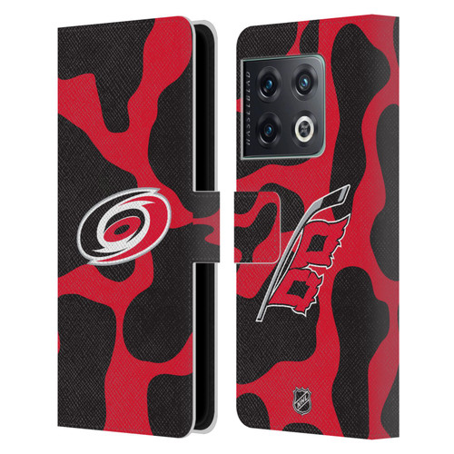 NHL Carolina Hurricanes Cow Pattern Leather Book Wallet Case Cover For OnePlus 10 Pro