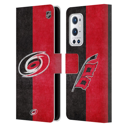 NHL Carolina Hurricanes Half Distressed Leather Book Wallet Case Cover For OnePlus 9 Pro
