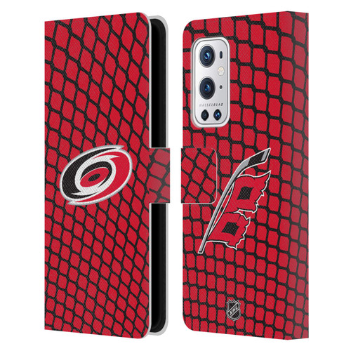 NHL Carolina Hurricanes Net Pattern Leather Book Wallet Case Cover For OnePlus 9 Pro