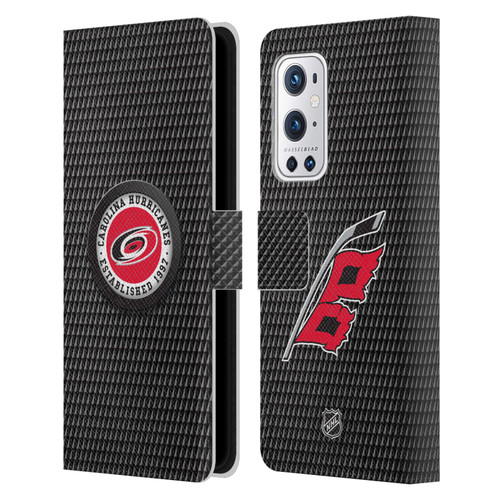 NHL Carolina Hurricanes Puck Texture Leather Book Wallet Case Cover For OnePlus 9 Pro