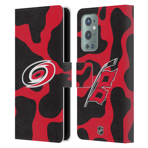 NHL Carolina Hurricanes Cow Pattern Leather Book Wallet Case Cover For OnePlus 9