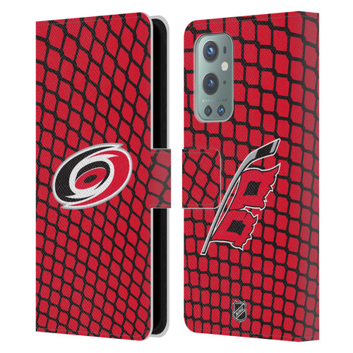 NHL Carolina Hurricanes Net Pattern Leather Book Wallet Case Cover For OnePlus 9