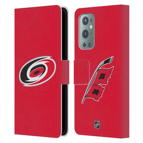 NHL Carolina Hurricanes Plain Leather Book Wallet Case Cover For OnePlus 9