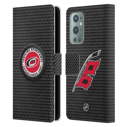 NHL Carolina Hurricanes Puck Texture Leather Book Wallet Case Cover For OnePlus 9