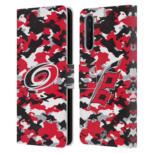 NHL Carolina Hurricanes Camouflage Leather Book Wallet Case Cover For OnePlus Nord 5G