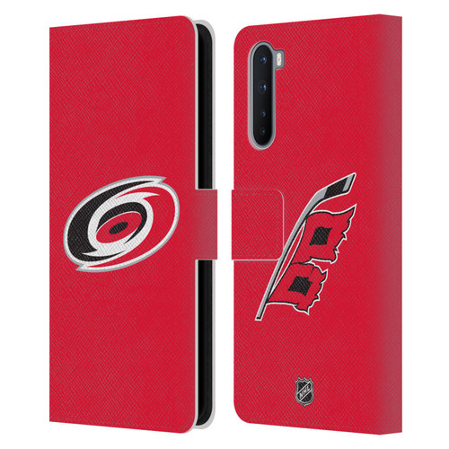 NHL Carolina Hurricanes Plain Leather Book Wallet Case Cover For OnePlus Nord 5G