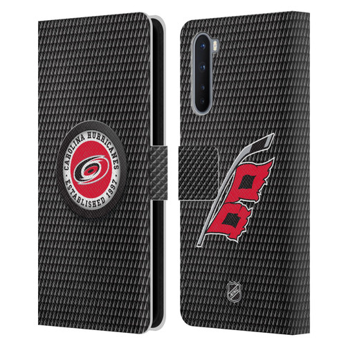 NHL Carolina Hurricanes Puck Texture Leather Book Wallet Case Cover For OnePlus Nord 5G