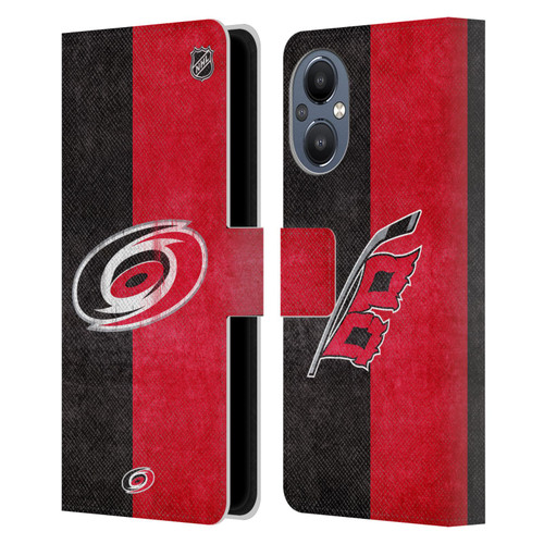 NHL Carolina Hurricanes Half Distressed Leather Book Wallet Case Cover For OnePlus Nord N20 5G