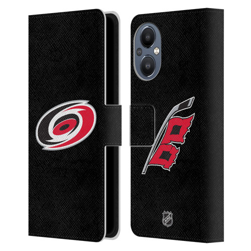NHL Carolina Hurricanes Plain Leather Book Wallet Case Cover For OnePlus Nord N20 5G