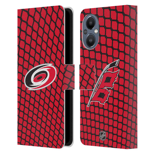 NHL Carolina Hurricanes Net Pattern Leather Book Wallet Case Cover For OnePlus Nord N20 5G