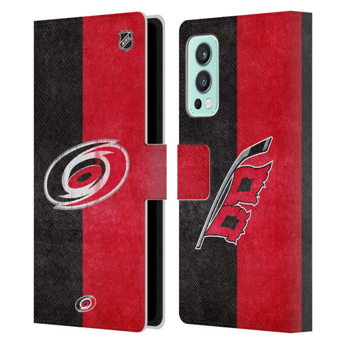 NHL Carolina Hurricanes Half Distressed Leather Book Wallet Case Cover For OnePlus Nord 2 5G