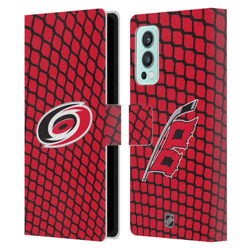 NHL Carolina Hurricanes Net Pattern Leather Book Wallet Case Cover For OnePlus Nord 2 5G