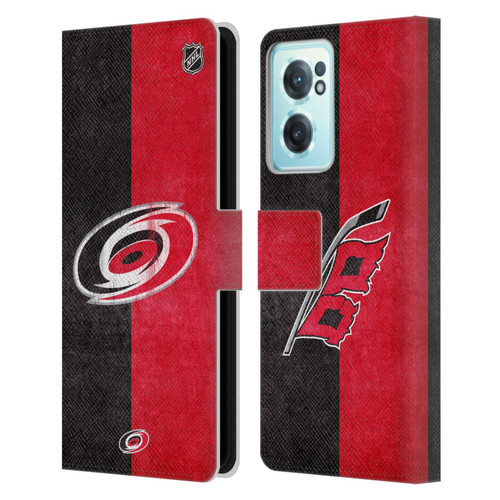 NHL Carolina Hurricanes Half Distressed Leather Book Wallet Case Cover For OnePlus Nord CE 2 5G