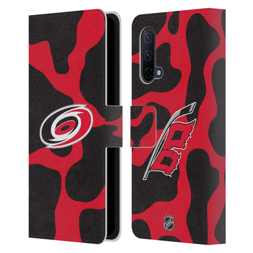 NHL Carolina Hurricanes Cow Pattern Leather Book Wallet Case Cover For OnePlus Nord CE 5G