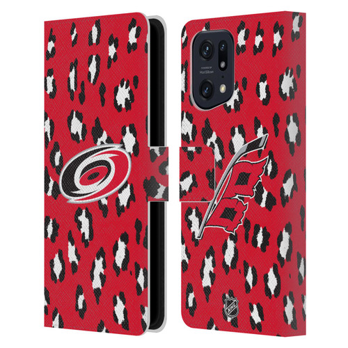 NHL Carolina Hurricanes Leopard Patten Leather Book Wallet Case Cover For OPPO Find X5