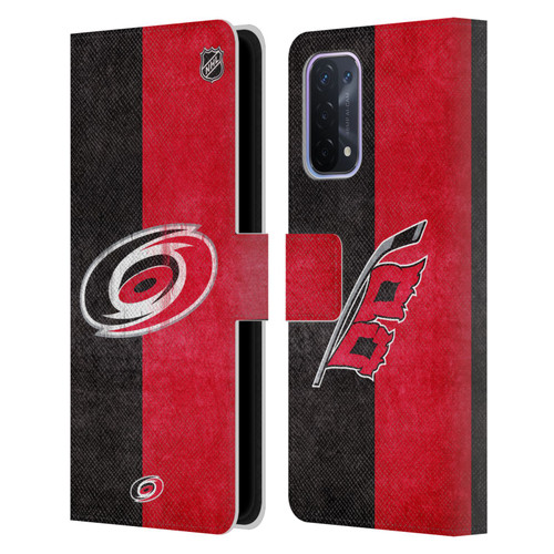 NHL Carolina Hurricanes Half Distressed Leather Book Wallet Case Cover For OPPO A54 5G