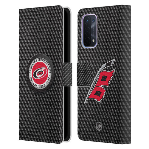 NHL Carolina Hurricanes Puck Texture Leather Book Wallet Case Cover For OPPO A54 5G