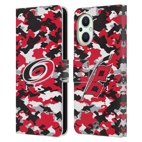 NHL Carolina Hurricanes Camouflage Leather Book Wallet Case Cover For OPPO Reno8 Lite
